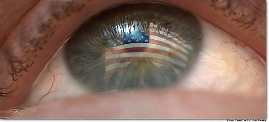 Eye of the beholder An American flag is reflected Oct. 10, 2001 in the eye of a resident of New Haven, Conn., amid a surge of patriotism generated by terror attacks on the United States.