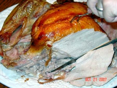 Slice until you finish one side of the breast