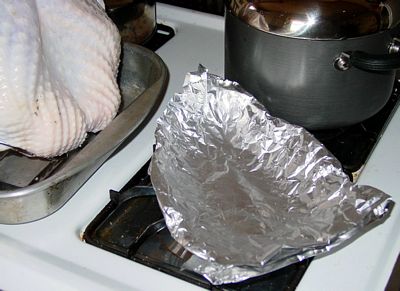 Foil triangle removed for first phase of cooking.