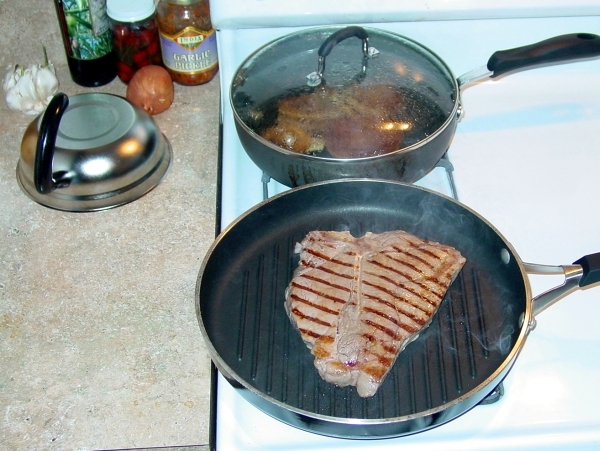 Steak and Onions Cooking Steak and Onions Cooking